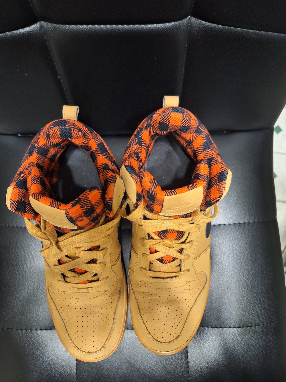 Nike Men’s High-Top Sneakers in Wheat with Black Swoosh - Picture 3 of 5